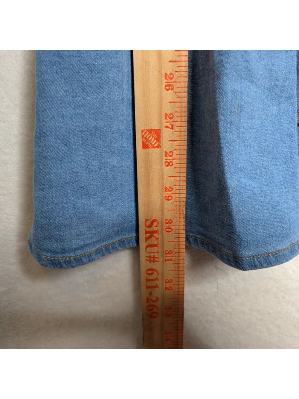 Poliro Denim Baby Doll Dress Sz M With Rhinestone Bow Buttons & Puff Sleeves - Picture 8 of 13